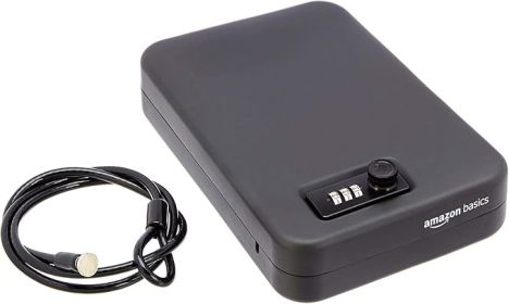 Basics Portable Security Case Lock Box Safe, Small Lock Box with Code, for College Dorm Room, Home, Combination Lock, Large, Black