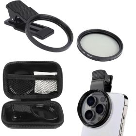 52mm Professional Phone Camera Clip With Macro Lens CPL Star Variable ND Filter For All Smartphones Aluminum Alloy Thread - With CPL Filter,Round (Option: Black)